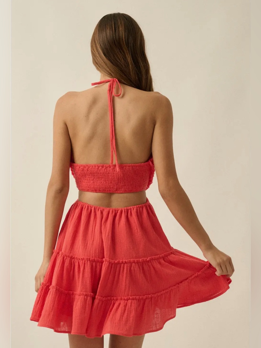 Women’s Red Ruffle Halter Romper - Picture 2 of 3
